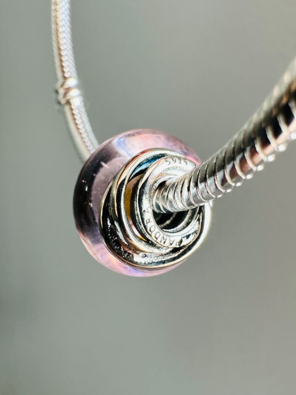 Pandora Pink Glass & Silver Charm Bracelet Bead
